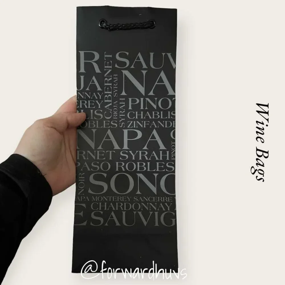 Wine Bottle Gift Bags (3) Black and (3) Silver with Tissue Paper